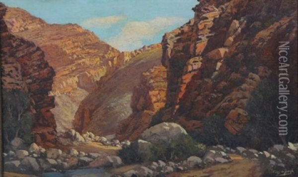 Late Afternoon In A River Gorge Oil Painting - Tinus de Jongh