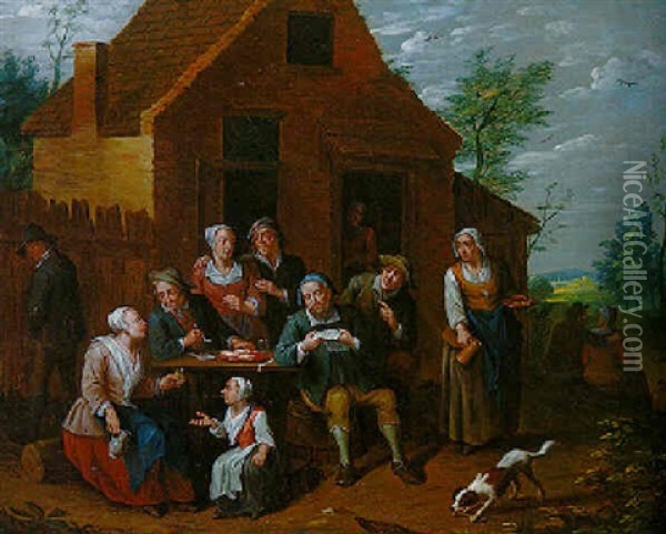 La Collation Devant L'auberge Oil Painting - Pieter Angillis