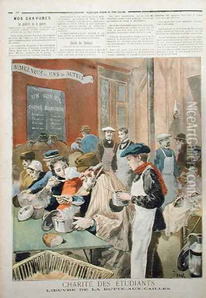 The Charity of the Students The Soup Kitchen at Butte-aux-Cailles, from Le Petit Journal, 5th February 1894 Oil Painting - Oswaldo Tofani