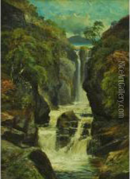 Waterfall Oil Painting - Clarence Roe