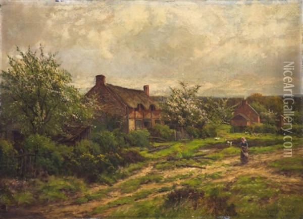 Cottage On A Path Oil Painting - David Bates
