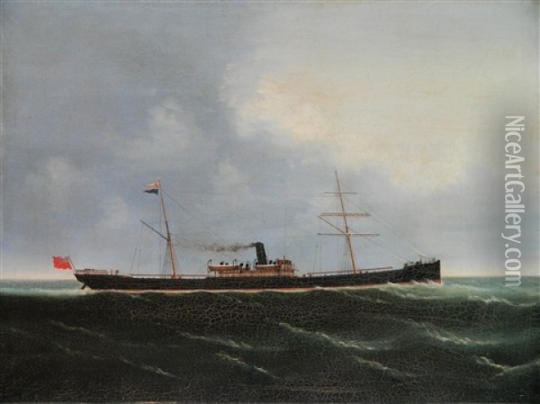 Ship At Sea Oil Painting - Antonio Jacobsen