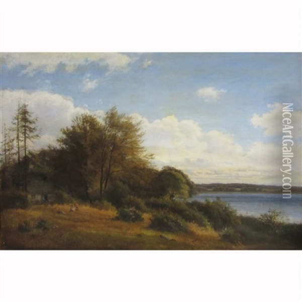 Cottage By A Lake Oil Painting - Harald Trolle