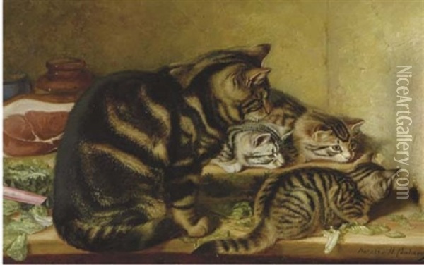 Recumbent Kittens And Cat Oil Painting - Horatio Henry Couldery