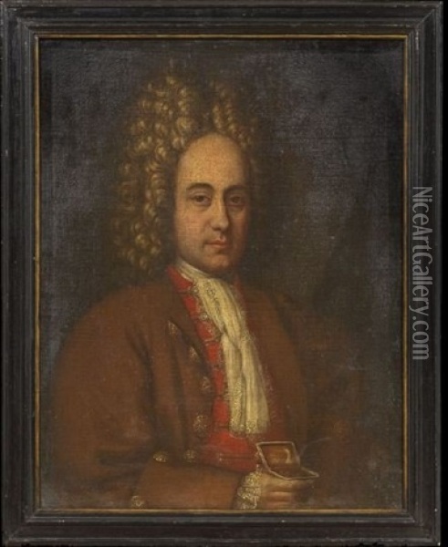 Portrait Of A Gentleman Holding A Gold Box Oil Painting - Pierre Mignard the Elder