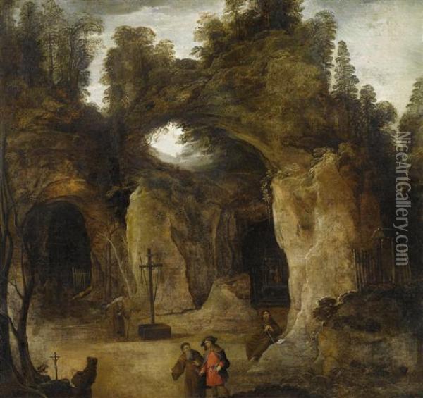 Grotto Landscape With Hermits Oil Painting - Joos De Momper