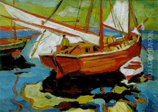Fischerboote Im Hafen Oil Painting - Gerassim Semenovich Golovkov