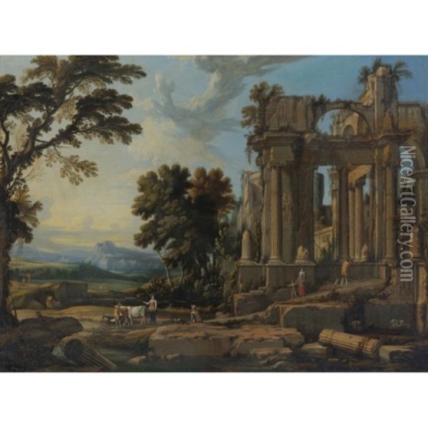 Landscape With Classical Ruins Oil Painting - Pierre Patel