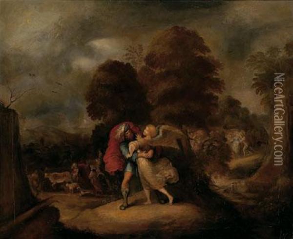 La Lucha De Jacob Con El Angel Oil Painting - Frans II Francken