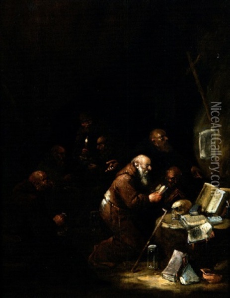 Moines En Priere Oil Painting - Egbert van Heemskerck the Elder