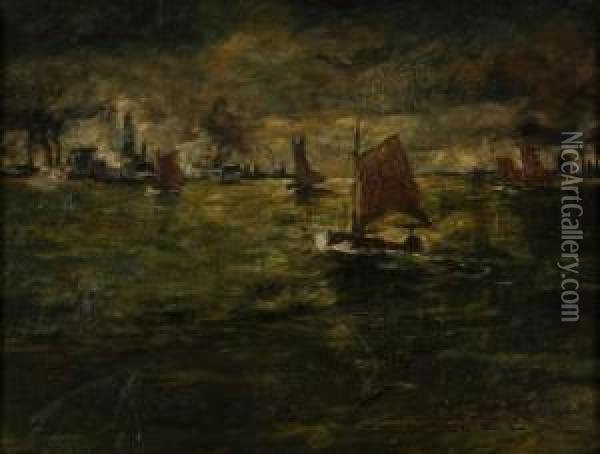 Segelboote Vor Der Hafeneinfahrt Oil Painting - Wilhelm Schmetz