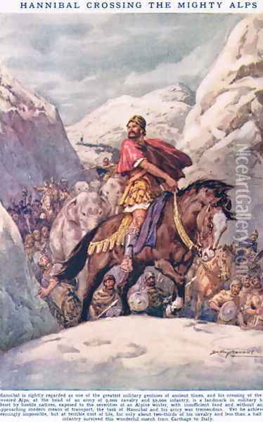 Hannibal Crossing the Mighty Alps, illustration from Newnes Pictorial Book of Knowledge Oil Painting - Dudley C. Tennant