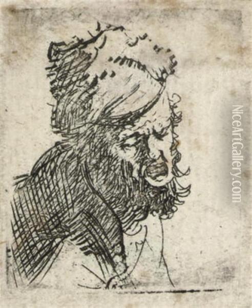 Head Of A Man In A Fur Cap, Crying Out (b., Holl. 327; H. 37) Oil Painting - Rembrandt Van Rijn