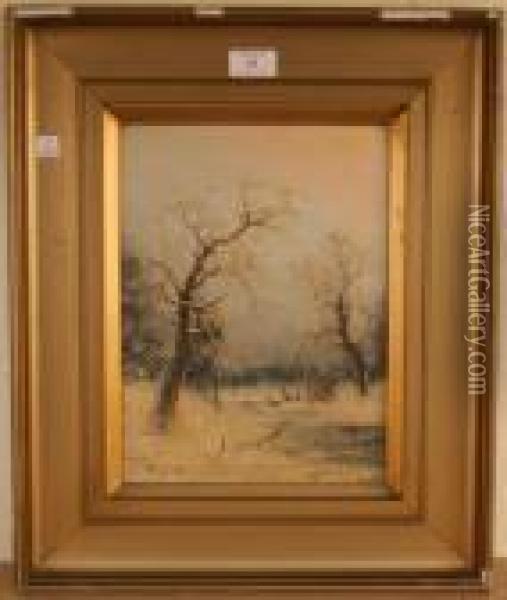 Deer In A Snowy Landscape Oil Painting - Nils Hans Christiansen