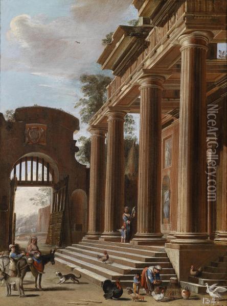A Temple Portico At A City Gate Oil Painting - Nicolo Viviani Codazzi