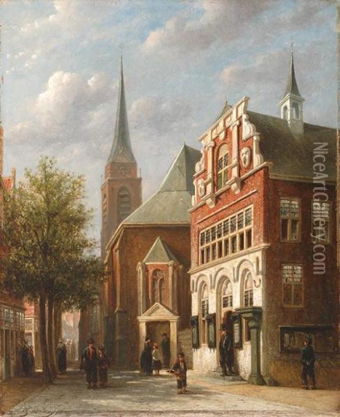 A Visit To The Old Church Inscheveningen Oil Painting - Pieter Gerard Vertin