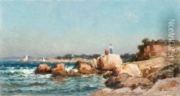 Pecheurs Sur La Corniche A Marseille Oil Painting - Jean Baptiste Olive