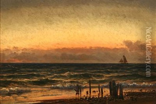 Coastal Scene At Sunset Oil Painting - Holger Luebbers
