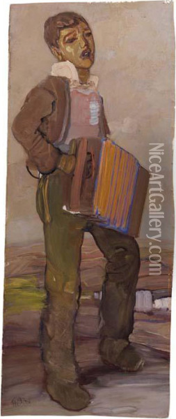 Ragazzo Con Fisarmonica Oil Painting - Giuseppe Biasi Da Teulada
