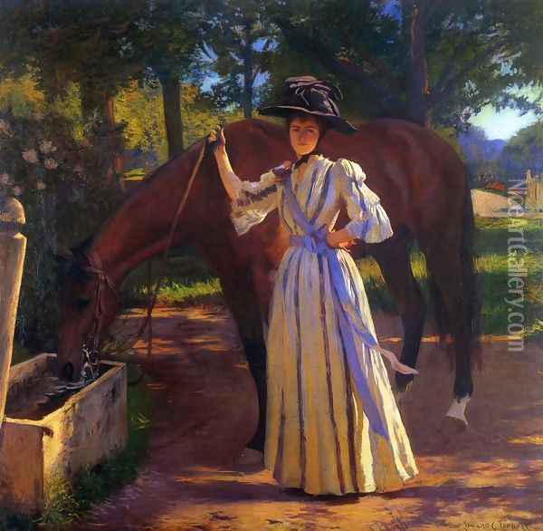 Girl and Horse Oil Painting - Edmund Charles Tarbell