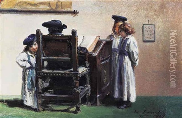 La Lecon De Talmud Oil Painting - Jacques Emile Edouard Brandon
