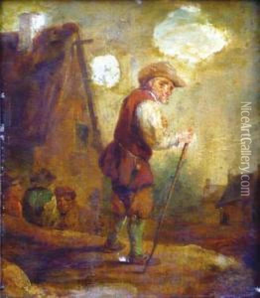 Scene De Village Avec Groupe De Paysans. Oil Painting - David The Younger Teniers