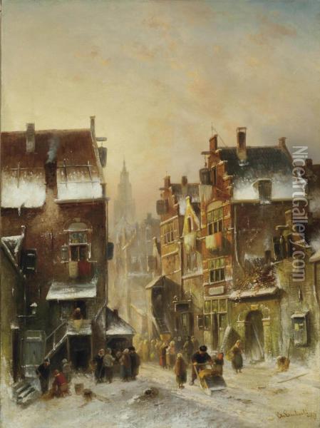 Daily Activities On A Winter's Day Oil Painting - Charles Henri Leickert
