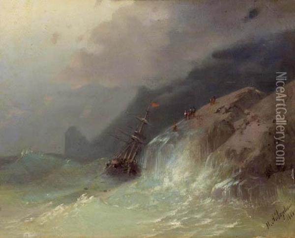 Shipwrecked On The Coast. Oil Painting - Ivan Konstantinovich Aivazovsky