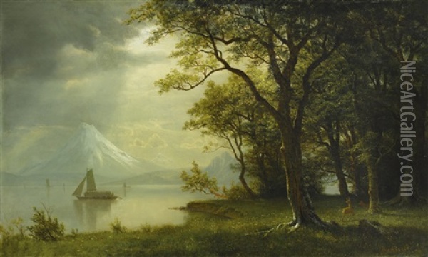 Mount Hood, Columbia River Oil Painting - Albert Bierstadt