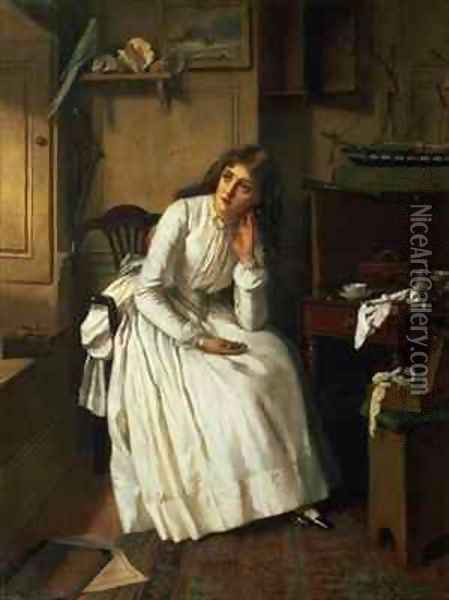 Flo Dombey in Captain Cuttles Parlour Oil Painting - William Maw Egley