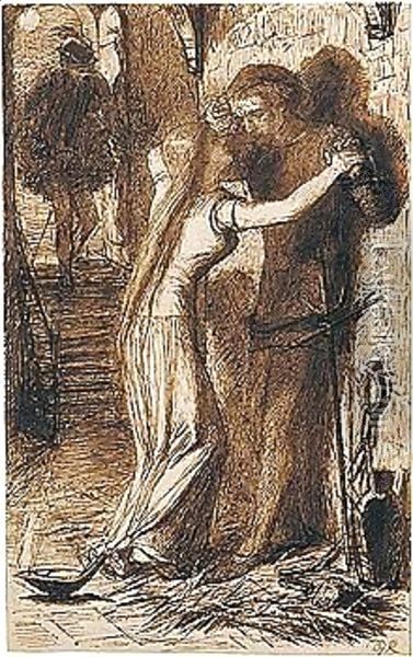 Faust And Margaret In Prison Oil Painting - Dante Gabriel Rossetti