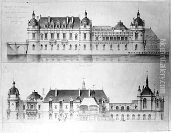 Design for the reconstruction of the north facade and the facade of the Petit Chateau of the Chateau de Chantilly Oil Painting - Pierre Jerome Honore Daumet