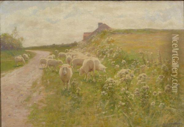 Grazing Sheep Oil Painting - Alexis Jean Fournier