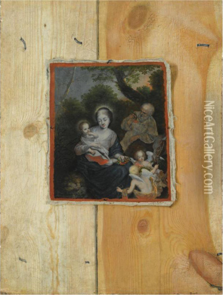 An Unstretched Canvas With A Representation Of The Holy Family, Affixed To A Wall Oil Painting - Ottmar The Elder Elliger