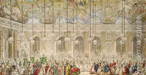 The Masked Ball at the Galerie des Glaces, 17th February 1745 Oil Painting - Charles-Nicolas II Cochin