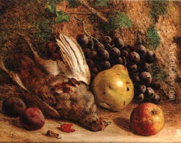 Still Life With Game, Grapes, A Pear, Plums And An Apple Oil Painting - William Hughes