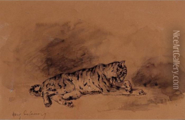 Study Of Tiger Oil Painting - Eugene Delacroix
