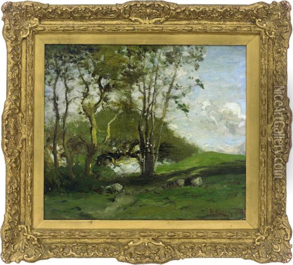 A Wooded Landscape Oil Painting - Franklin De Haven