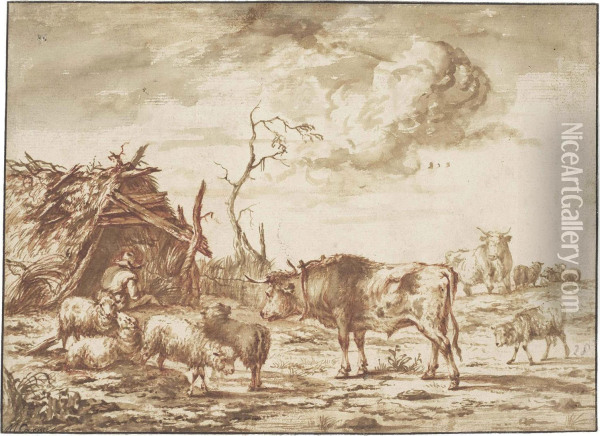 A Herdsman With His Cattle Oil Painting - Michiel Carre