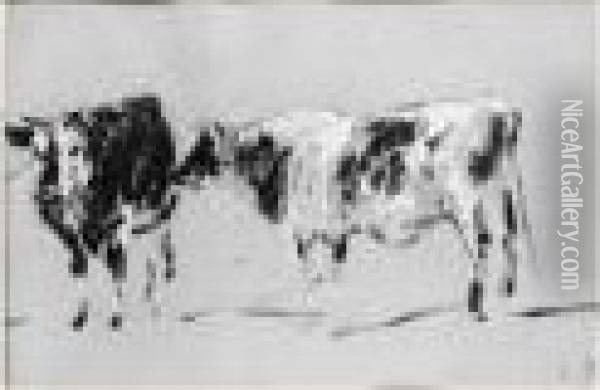 Deux Vaches Oil Painting - Eugene Boudin