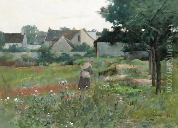 The Poppy Field Oil Painting - Jules Petillion