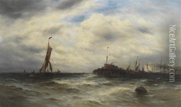 A Fishing Trawler Entering Harbour Oil Painting - Gustave de Breanski