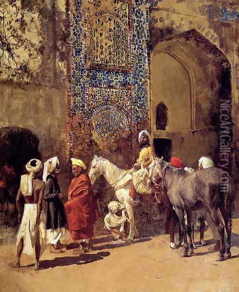 Blue Tiled Mosque At Delhi India Oil Painting - Edwin Lord Weeks