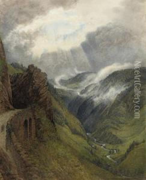 On Ruskin's Old Road Between Morez And Les Rousses, Jura Oil Painting - William Gersham Collingwood