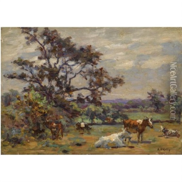 Cattle Grazing Oil Painting - Aloysius C. O'Kelly