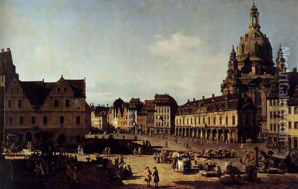 View Of The New Market In Dresden Oil Painting - Bernardo Bellotto