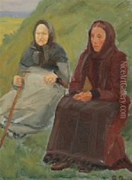 Two Skagen Wives At A Missionary Meeting Oil Painting - Anna Kirstine Ancher