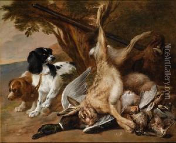 Conink Natura Morta Con Cani E Cacciagione Oil Painting - David de Coninck