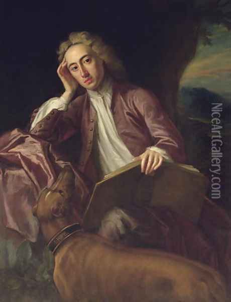 Alexander Pope and his dog, Bounce, c.1718 Oil Painting - Jonathan Richardson