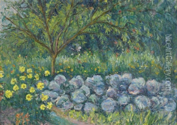 Hydrangees, Le Jardin De Monet A Giverny Oil Painting - Blanche Hoschede-Monet